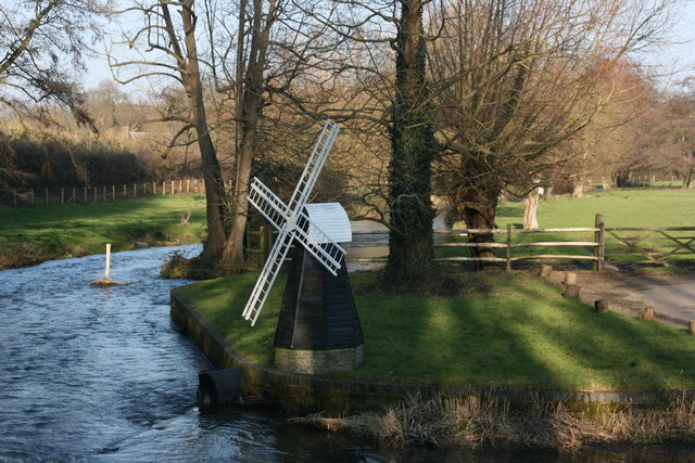 Model windmill by the River Darent