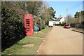 Rowston telephone kiosk and village view