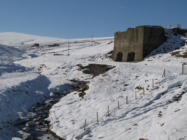 Slag Hill lime kiln and the Middlehope valley in the snow
