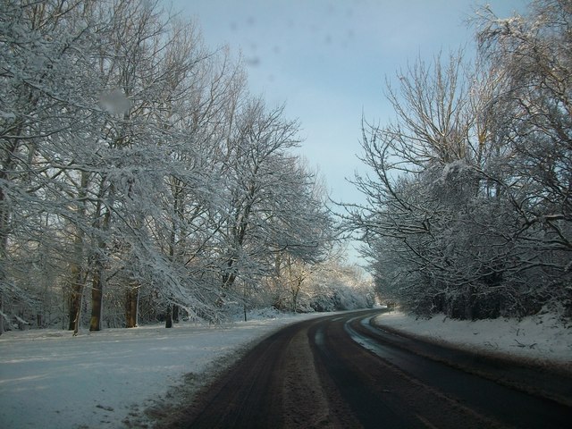 Snow scene on Fakenham road Beetley just past School road junction