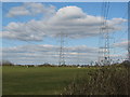 SU0199 : Double line of pylons west of Siddington by Sarah Charlesworth