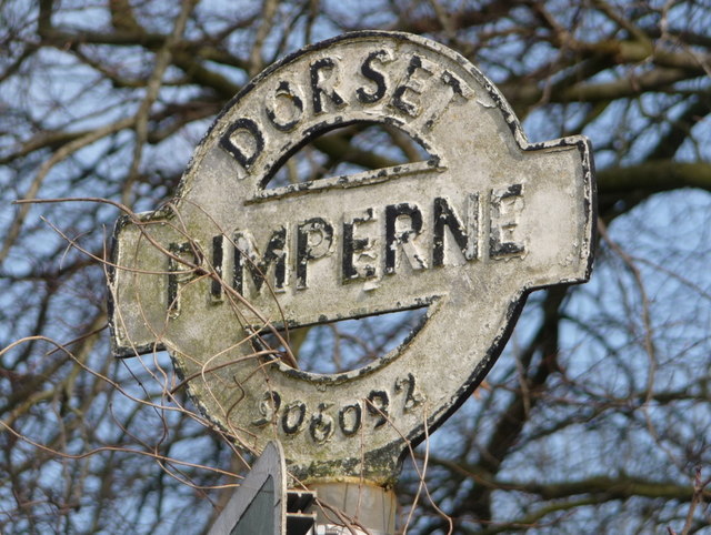 Pimperne: detail of A354 sign
