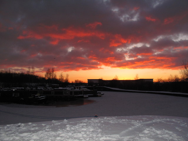 sunset view of frozen canal