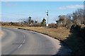 A junction at a sweeping bend on the road to Rhoslan