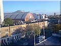 Lillie Road and Earls Court Exhibition Centre from Ibis Hotel