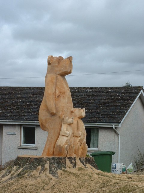 Three carved wooden bears at Lazonby