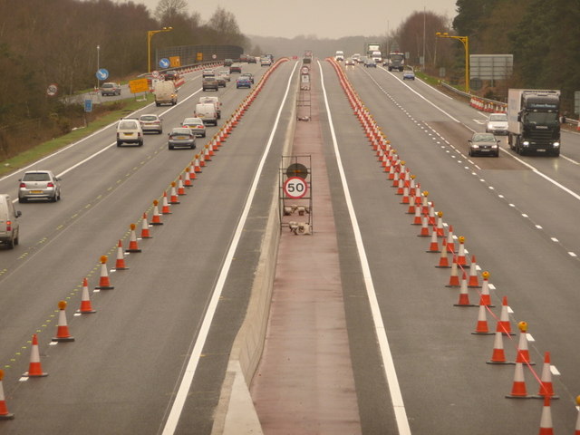 Fleet: cones and rain on the M3 © Chris Downer :: Geograph Britain and ...