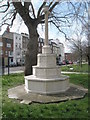 Looking past the war memorial out into the High Street