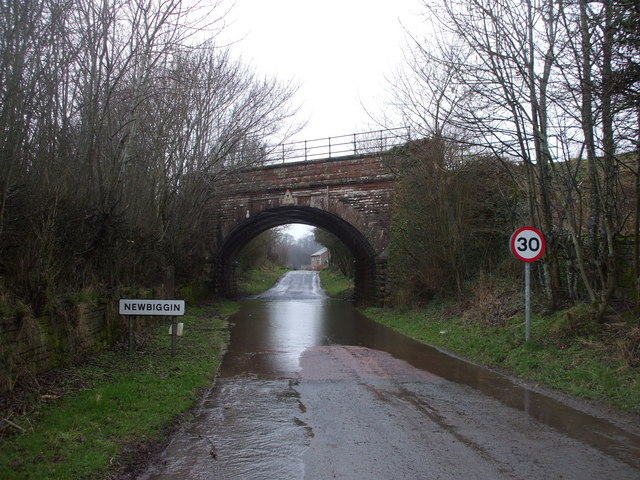 Railway bridge and flooded road, Newbiggin