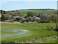 Waterlogged meadow and farm at Litlington