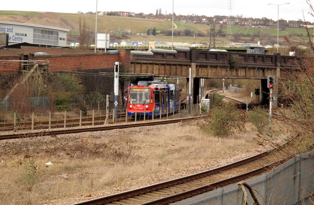 Tramlines and roadbridge at Tinsley, Sheffield