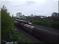 Goods train overtaken by passenger train, Cardiff