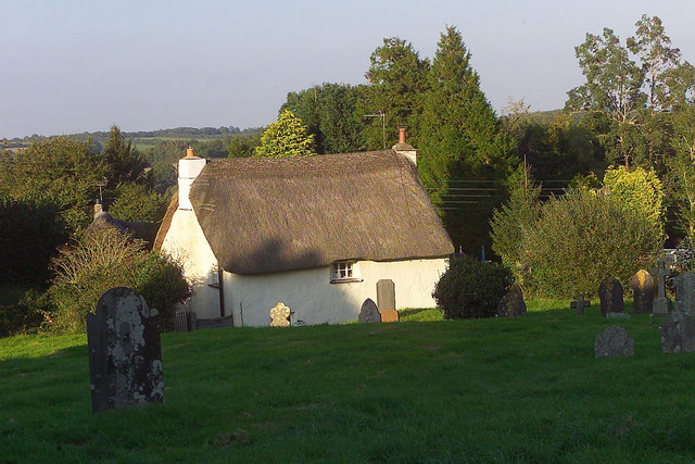 Church Cottage and churchyard, Exbourne