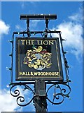 SZ8998 : The Lion pub sign, Nyetimber Lane by P L Chadwick