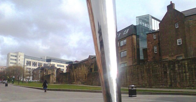 Newcastle City Walls, sculpture 'Ever Changing' in foreground