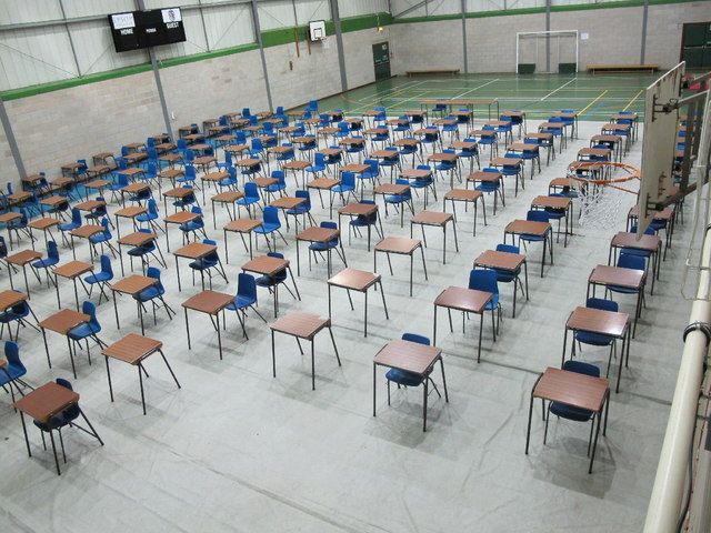 Exam tables in sports hall, Epsom College