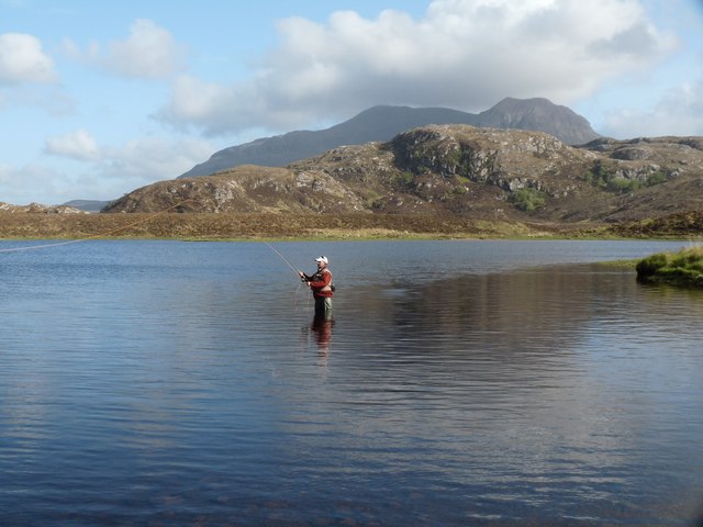 Loch Fionn fishing with Cul Mor in background