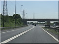 M6 motorway - M62 sliproad approaching the A574 overbridge