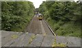 Rail line at Ashley Heath with oncoming Chester train