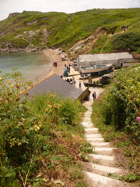 West Lulworth: steps to the shore