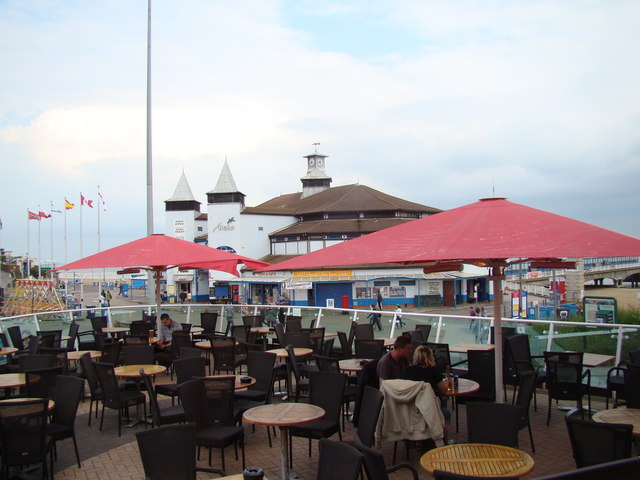 Seafront shops, viewed from the Hot Rocks cocktail bar