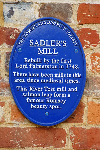 Plaque on Sadler's Mill, Romsey, Hampshire
