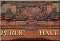 Pretty putti and unicorn, Beckenham Public Hall, Bromley Road