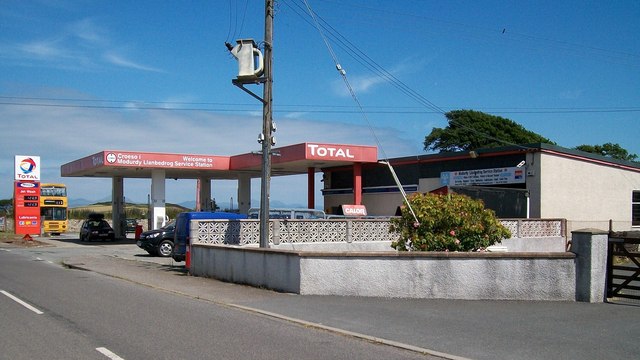 Service station on the A497 on the north-eastern outskirts of Llanbedrog