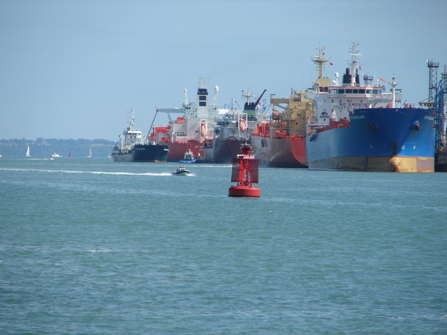 Cadland Port Channel Buoy and cargo ships