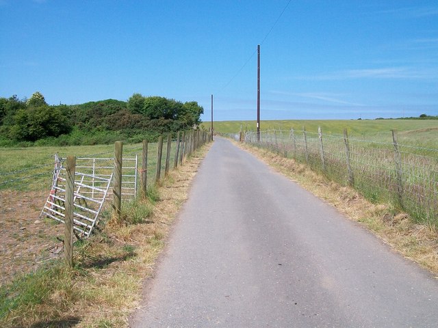 View west along the Mochras farm road