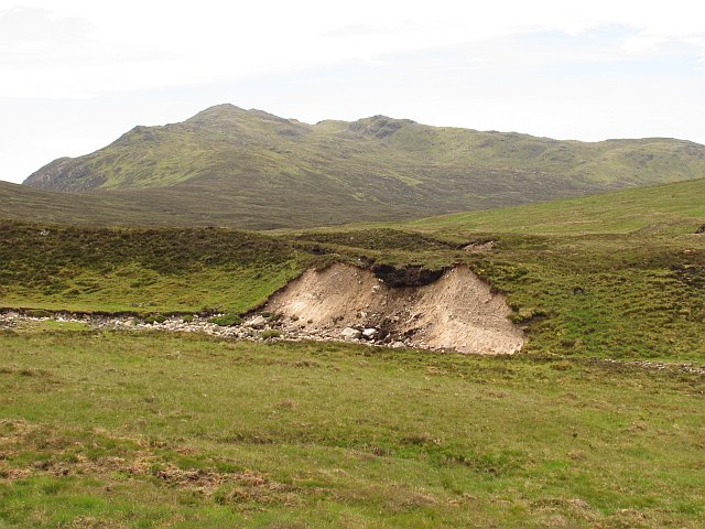 Eroded glacial deposits beside the Uisge nam Fichead