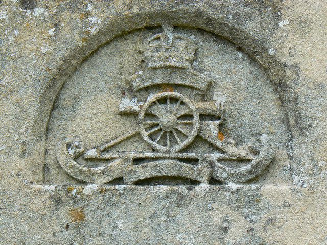 Badge, grave of Brigadier Carrington and wife, Biddestone Cemetery