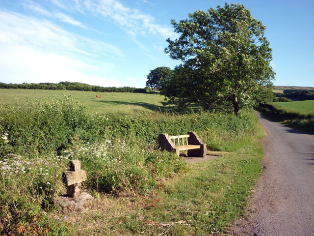 Memorial bench by the cross, Moor Lane
