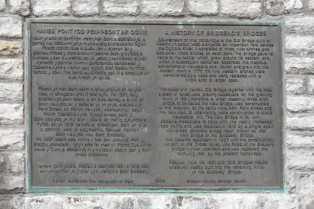 Tablet commemorating Bridgend bridges