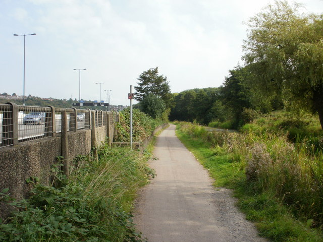 Canal path alongside motorway, Newport