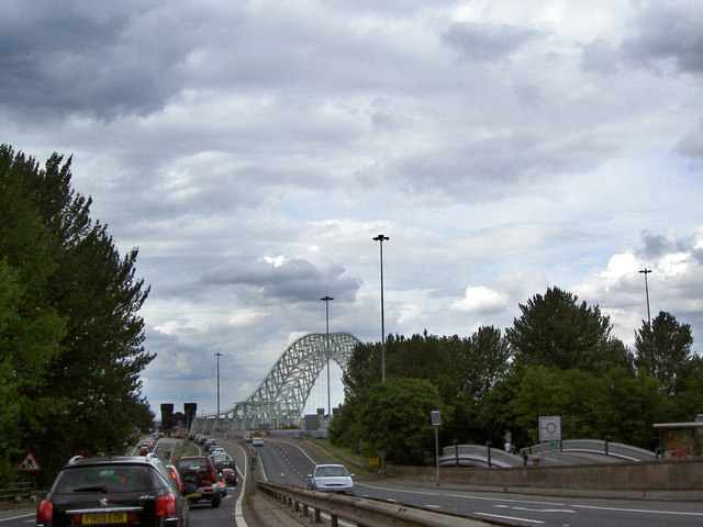 The southern approach to the Runcorn Bridge