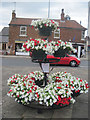 Flower display at Tickhill Market Cross