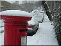 Fox Hill in the snow; pillar box