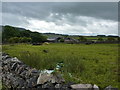 Farm buildings, yellow old banger and dilapidated tractor