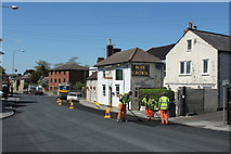 ST8744 : 2010 : Roadworks outside the Rose & Crown by Maurice Pullin