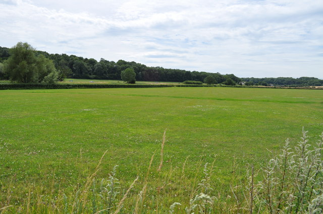 Looking across the fields towards the A48