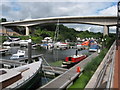 A4055 viaduct and marina, from Pont y Werin, Cardiff