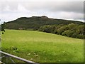 View across farmland towards Garn Boduan hill