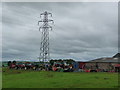 Pylon and tractors at Broomley Fell Farm