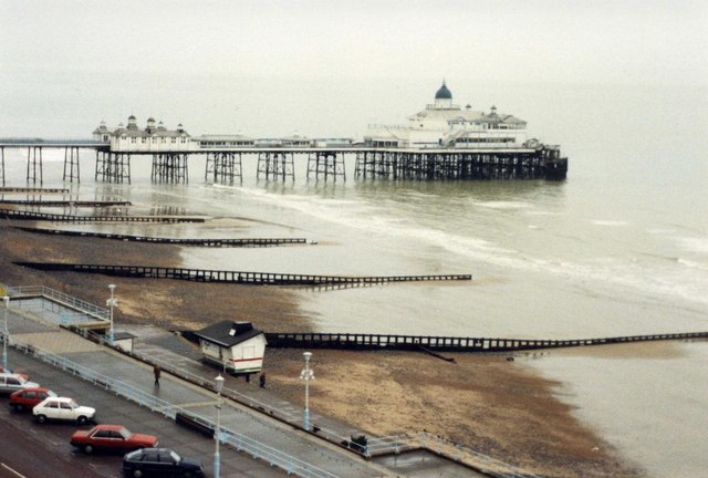 A wet winter day on Eastbourne promenade and beach