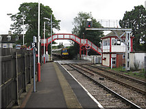 SK8508 : Oakham railway station level crossing by Hugh Venables