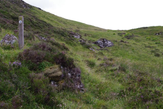 Waymark en route up Bealach Sloc an Eich