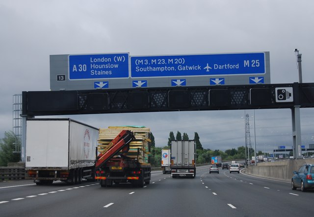 Junction 13 M25 Map M25: Gantry At Junction 13,... © N Chadwick Cc-By-Sa/2.0 :: Geograph  Britain And Ireland