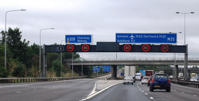 M25 Junction 11 Chertsey © N Chadwick Cc By Sa20 Geograph