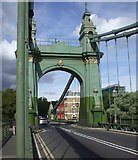 TQ2378 : Piers at the north end of Hammersmith Bridge by John Lord